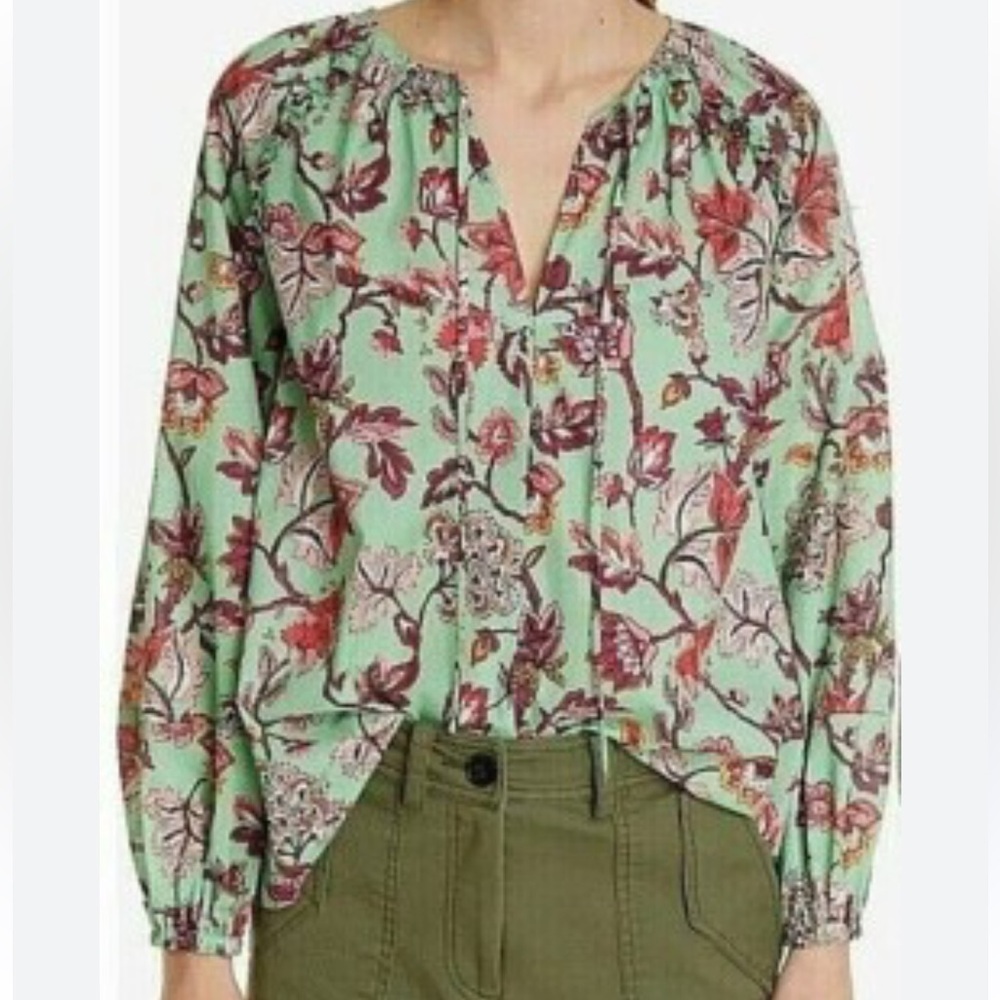 DEREK LAM 10 CROSBY Devon Floral Cotton Blouse In‎ Mint-orange